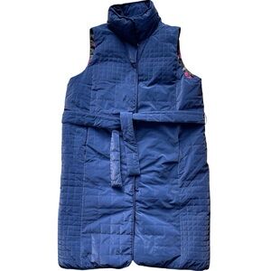 Desigual Long Quilted Puffer Vest with a Belt, Blue